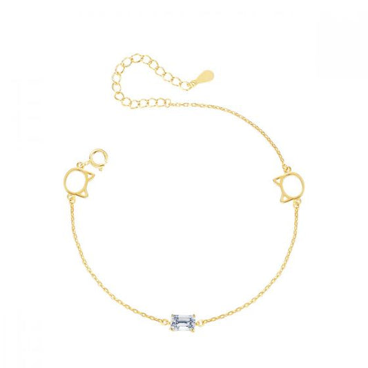 Hollow Cat Head CZ Sterling Silver Bracelet