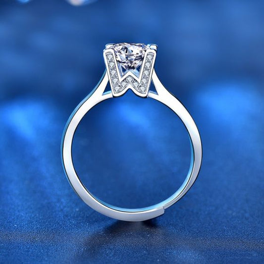 Letter W Moissanite CZ 925 Sterling Silver Adjustable Ring
