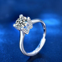 Letter W Moissanite Crystal 925 Sterling Silver Adjustable Ring