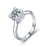 Letter W Moissanite Crystal 925 Sterling Silver Adjustable Ring