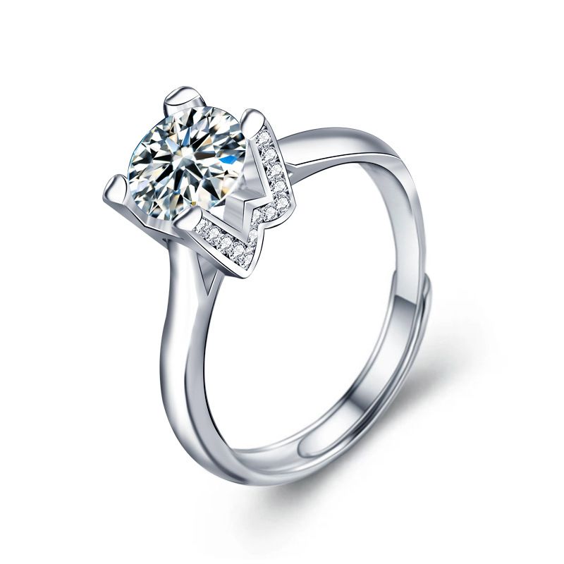 Letter W Moissanite Crystal 925 Sterling Silver Adjustable Ring