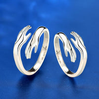 Couple Hands Embrace Adjustable 925 Sterling Silver Ring