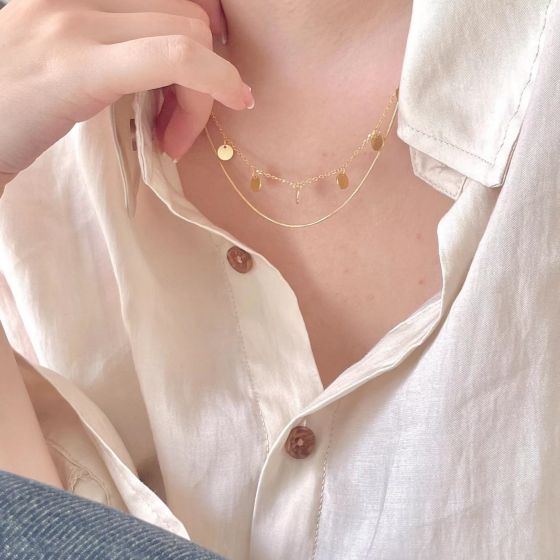 S925 Double-Layer Sequin Snake Bone Necklace