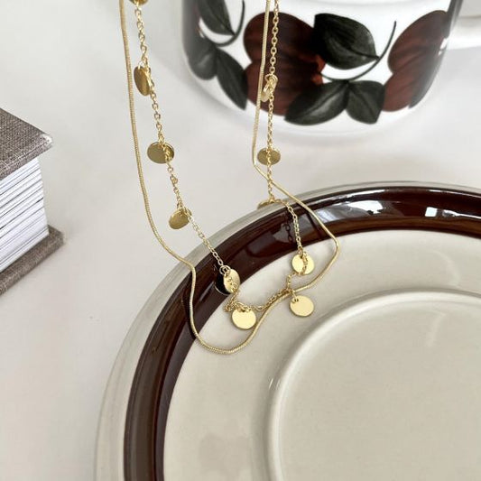 S925 Double-Layer Sequin Snake Bone Necklace