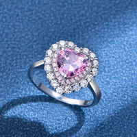 8mm Heart Created High Carbon Diamond Ring, 925 Sterling Silver