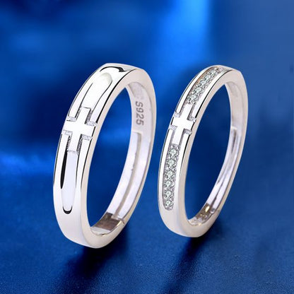 Honey Moon CZ Cross Adjustable Sterling Silver Couple Ring