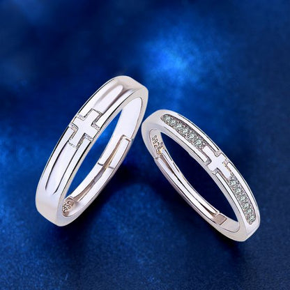 Honey Moon CZ Cross Adjustable Sterling Silver Couple Ring