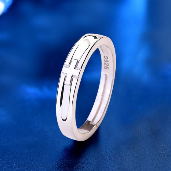 Honey Moon CZ Cross Adjustable Sterling Silver Couple Ring