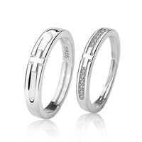Honey Moon Crystal Cross Adjustable Sterling Silver Couple Ring