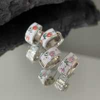 Graduation Tulip Flower 925 Sterling Silver Hoop Earrings