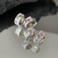 Graduation Tulip Flower 925 Sterling Silver Hoop Earrings