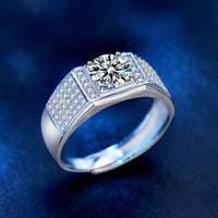 Men's Round 1ct Moissanite Crystal Wide 925 Sterling Adjustable Ring