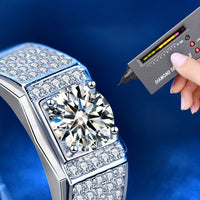 Men's Round 1ct Moissanite Crystal Wide 925 Sterling Adjustable Ring