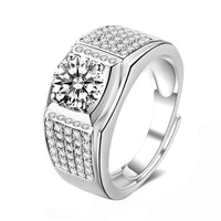 Men's Round 1ct Moissanite Crystal Wide 925 Sterling Adjustable Ring
