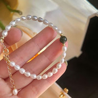 Created Jade and Shell Pearl 925 Sterling Silver Bracelet