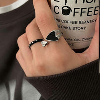 Black Heart Love 925 Sterling Silver Adjustable Ring