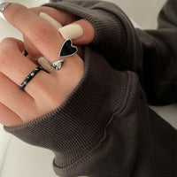 Black Heart Love 925 Sterling Silver Adjustable Ring