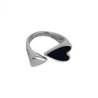 Black Heart Love 925 Sterling Silver Adjustable Ring