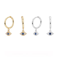 Geometric Evil Eye Cubic Zirconia Dangle Earrings, 925 Sterling Silver
