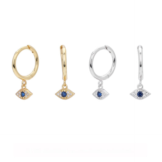 Geometric Evil Eye Cubic Zirconia Dangle Earrings, 925 Sterling Silver