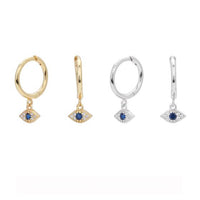 Geometric Evil Eye Cubic Zirconia Dangle Earrings, 925 Sterling Silver
