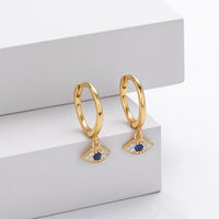 Geometric Evil Eye Cubic Zirconia Dangle Earrings, 925 Sterling Silver