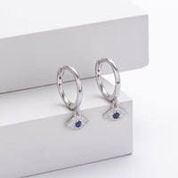 Geometric Evil Eye Cubic Zirconia Dangle Earrings, 925 Sterling Silver