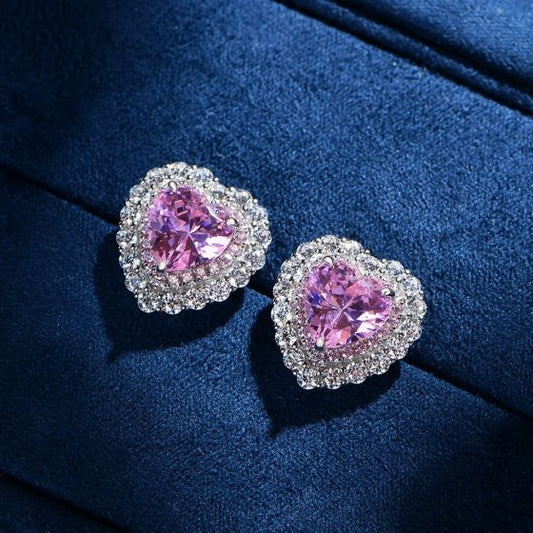 8mm Heart Created High Carbon Diamond CZ Sterling Silver Stud Earrings
