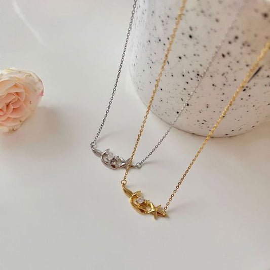 Starfish and Whale CZ 925 Sterling Silver Necklace