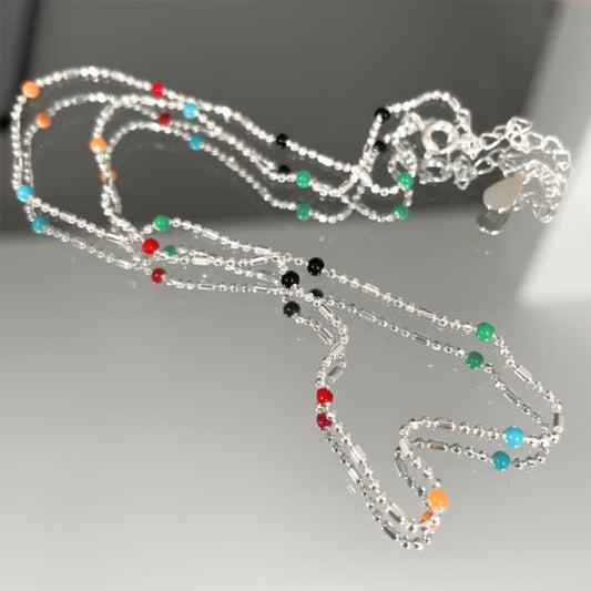 Colorful Beads Chain 925 Sterling Silver Necklace