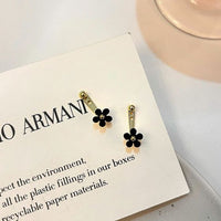 Sweet Black Flower Sterling Silver Dangling Earrings