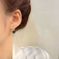 Sweet Black Flower Sterling Silver Dangling Earrings