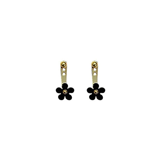 Sweet Black Flower Sterling Silver Dangling Earrings