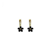 Sweet Black Flower Sterling Silver Dangling Earrings