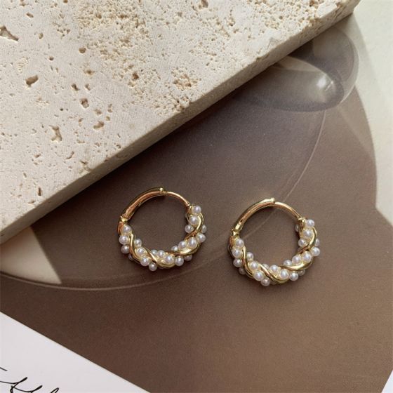 Mini Shell Pearl Twisted Cross Sterling Silver Hoop Earrings