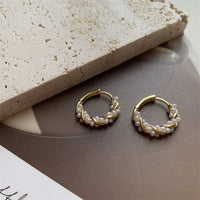 Mini Shell Pearl Twisted Cross Sterling Silver Hoop Earrings