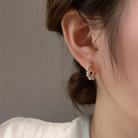 Mini Shell Pearl Twisted Cross Sterling Silver Hoop Earrings