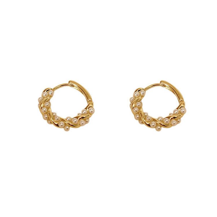 Mini Shell Pearl Twisted Cross Sterling Silver Hoop Earrings