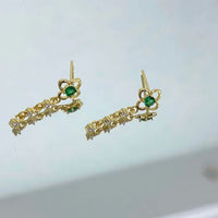 Green Crystal Flower Chain Tassel Earrings