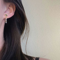 Green Crystal Flower Chain Tassel Earrings