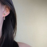 Green Crystal Flower Chain Tassel Earrings