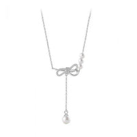 Round Shell Pearl Bow-Knot 925 Sterling Silver Necklace