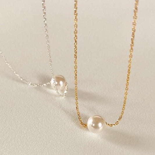Round Shell Pearl Curb Chain Necklace, 925 Sterling Silver