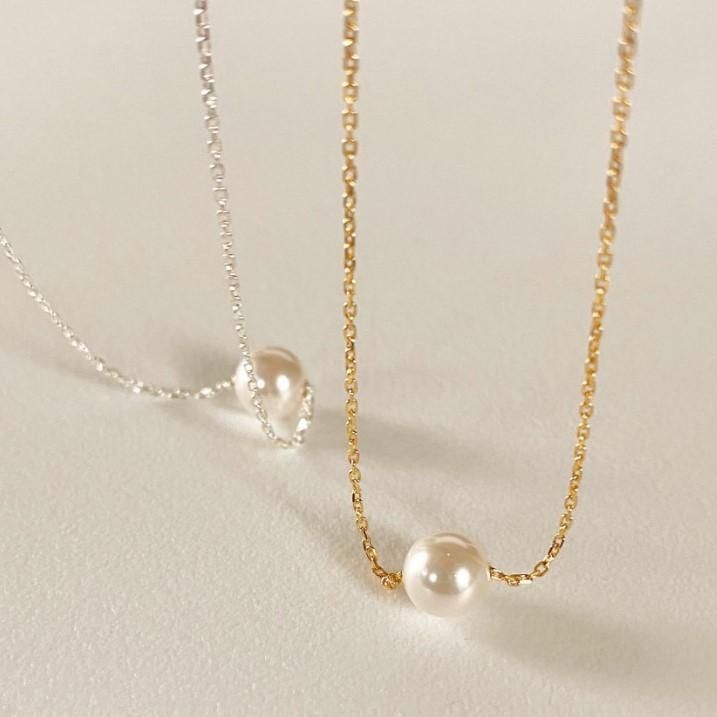 Round Shell Pearl Curb Chain Necklace, 925 Sterling Silver