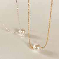 Round Shell Pearl Curb Chain Necklace, 925 Sterling Silver