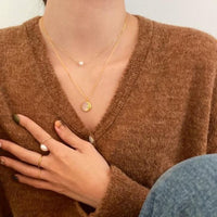 Round Shell Pearl Curb Chain Necklace, 925 Sterling Silver