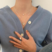 Round Shell Pearl Curb Chain Necklace, 925 Sterling Silver