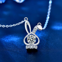 Bunny Ear Rabbit Crystal 925 Sterling Silver Necklace