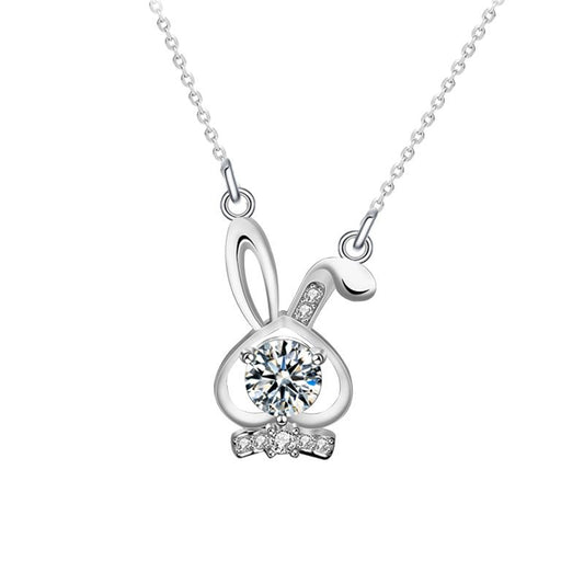 Bunny Ear Rabbit CZ 925 Sterling Silver Necklace