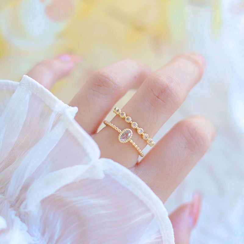 Elegant Double-Layer Crystal Oval Round Adjustable Ring